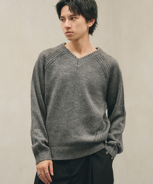 Panel Stitch V-Neck Knit / ラグランVネックニット（ニット/セーター