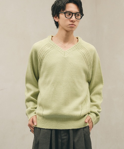 セール】Panel Stitch V-Neck Knit / ラグランVネックニット（ニット