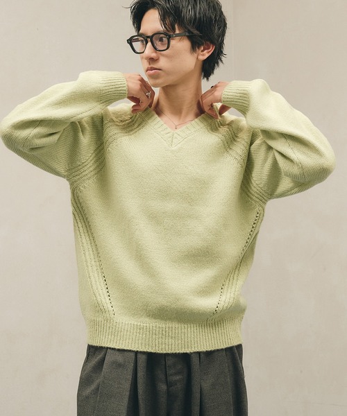 Panel Stitch V-Neck Knit / ラグランVネックニット（ニット/セーター