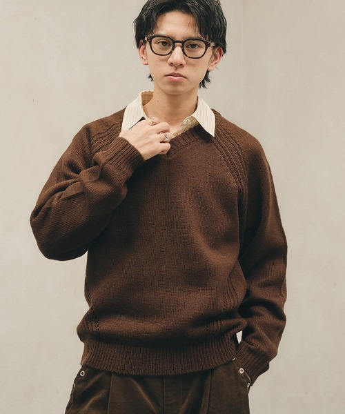 *yuan様 セール】Panel Stitch V-Neck Knit / ラグランVネックニット（ニット