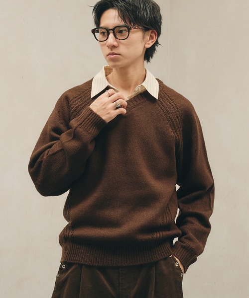 Panel Stitch V-Neck Knit / ラグランVネックニット（ニット/セーター