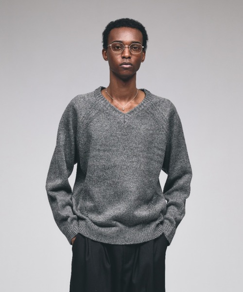 セール】Panel Stitch V-Neck Knit / ラグランVネックニット（ニット