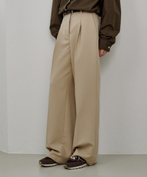 Modern One-Tuck Wide Slacks Beige