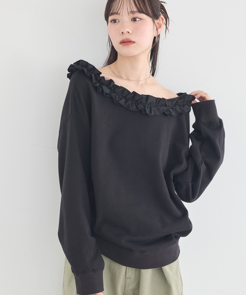 earth music&ecology(アースミュージックアンドエコロジー)の「【2026SS】フリルオフショルウラケスウェット(スウェット・レディース・杢グレー/ブラック/ホワイト系その他・FREE)」の3枚目の写真