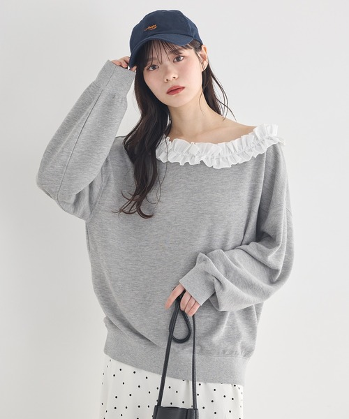 earth music&ecology(アースミュージックアンドエコロジー)の「【2026SS】フリルオフショルウラケスウェット(スウェット・レディース・杢グレー/ブラック/ホワイト系その他・FREE)」の12枚目の写真