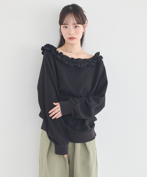 earth music&ecology(アースミュージックアンドエコロジー)の「【2026SS】フリルオフショルウラケスウェット(スウェット・レディース・杢グレー/ブラック/ホワイト系その他・FREE)」の21枚目の写真