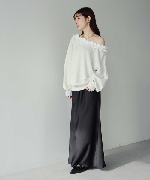 earth music&ecology(アースミュージックアンドエコロジー)の「【2026SS】フリルオフショルウラケスウェット(スウェット・レディース・杢グレー/ブラック/ホワイト系その他・FREE)」の10枚目の写真