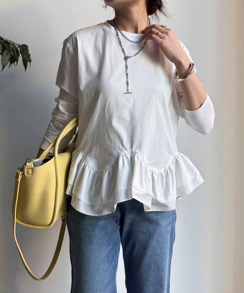 DouDou(ドゥドゥ)の「裾異素材切替フリルカットソー(Tシャツ/カットソー・レディース・ブラック/オフホワイト・FREE)」の2枚目の写真