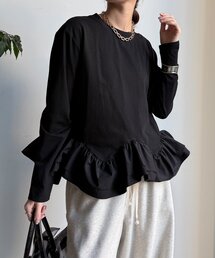 DouDou | 裾異素材切替フリルカットソー(Tシャツ/カットソー)