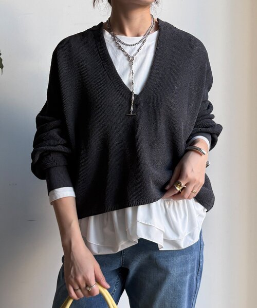 DouDou(ドゥドゥ)の「裾異素材切替フリルカットソー(Tシャツ/カットソー・レディース・ブラック/オフホワイト・FREE)」の19枚目の写真