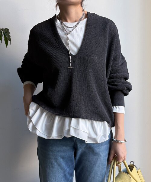 DouDou(ドゥドゥ)の「裾異素材切替フリルカットソー(Tシャツ/カットソー・レディース・ブラック/オフホワイト・FREE)」の20枚目の写真