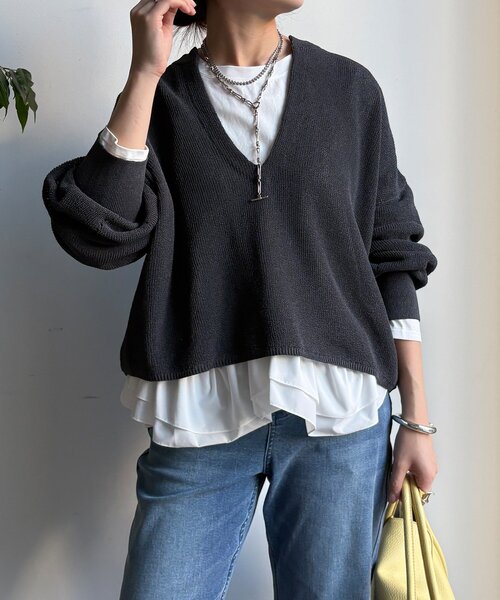 DouDou(ドゥドゥ)の「裾異素材切替フリルカットソー(Tシャツ/カットソー・レディース・ブラック/オフホワイト・FREE)」の21枚目の写真