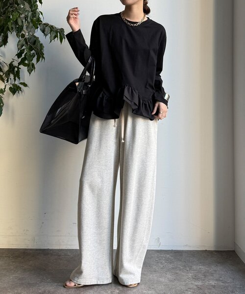 DouDou(ドゥドゥ)の「裾異素材切替フリルカットソー(Tシャツ/カットソー・レディース・ブラック/オフホワイト・FREE)」の6枚目の写真