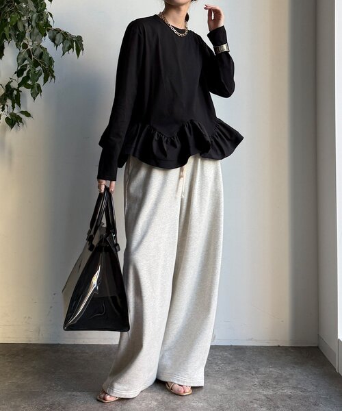 DouDou(ドゥドゥ)の「裾異素材切替フリルカットソー(Tシャツ/カットソー・レディース・ブラック/オフホワイト・FREE)」の8枚目の写真