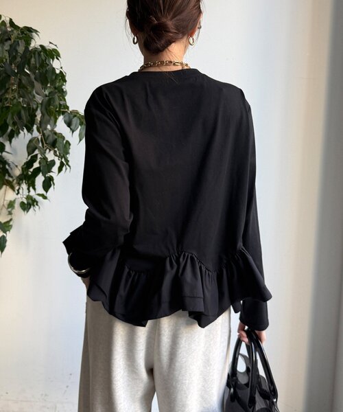 DouDou(ドゥドゥ)の「裾異素材切替フリルカットソー(Tシャツ/カットソー・レディース・ブラック/オフホワイト・FREE)」の13枚目の写真