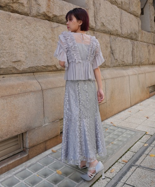 セール】チュールトップス×レースキャミドレス＜大きいサイズ