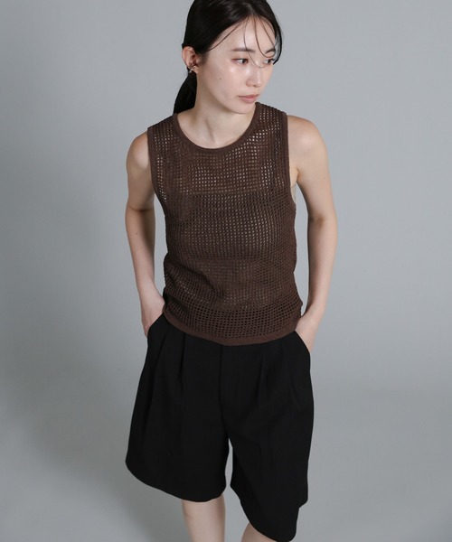 select MOCA Et(セレクトモカエト)の「【Et】Mesh Knit Tank Top(ニット/セーター・レディース・ブラウン/ベージュ/ブラック・FREE)」の3枚目の写真