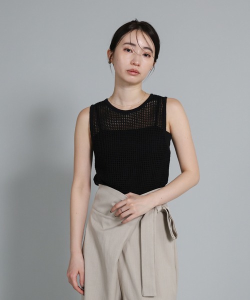 select MOCA Et(セレクトモカエト)の「【Et】Mesh Knit Tank Top(ニット/セーター・レディース・ブラウン/ベージュ/ブラック・FREE)」の2枚目の写真