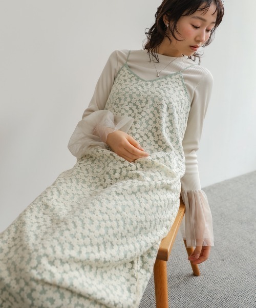 セール】【選べるサイズ展開】刺繍フラワーキャミワンピース