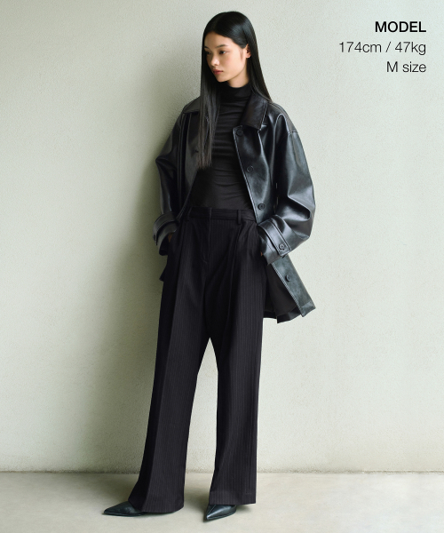 MUSINSA STANDARD WOMAN（ムシンサスタンダードウーマン）の「ウィメンズ シンセティックレザー カコート [ブラック]（ライダースジャケット・レディース・その他・S/M）」の2枚目の写真