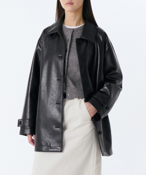 MUSINSA STANDARD WOMAN（ムシンサスタンダードウーマン）の「ウィメンズ シンセティックレザー カコート [ブラック]（ライダースジャケット・レディース・その他・S/M）」の3枚目の写真