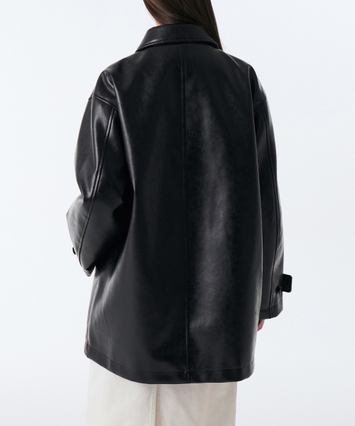 MUSINSA STANDARD WOMAN（ムシンサスタンダードウーマン）の「ウィメンズ シンセティックレザー カコート [ブラック]（ライダースジャケット・レディース・その他・S/M）」の4枚目の写真
