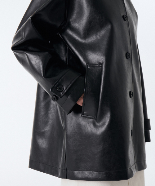 MUSINSA STANDARD WOMAN（ムシンサスタンダードウーマン）の「ウィメンズ シンセティックレザー カコート [ブラック]（ライダースジャケット・レディース・その他・S/M）」の7枚目の写真