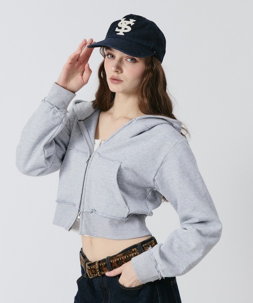BENUA(ベヌア)の「BN cropped zip hoodie/BN クロップドジップフーディー(パーカー・レディース・グレー/カーキ・FREE)」の12枚目の写真