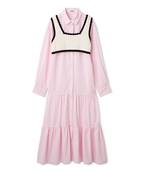 FURFUR（ファーファー）の「ベストレイヤードシャツワンピース（ワンピース・レディース・ピンク/ホワイト/ブルー・F）」の3枚目の写真