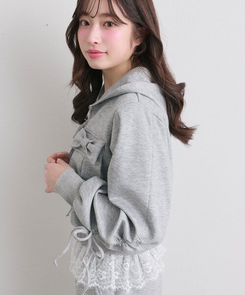 セール】【セットアップ対応】袖ドロストリボンコンパクトパーカー