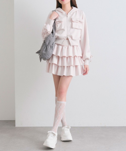 OLIVE des OLIVE（オリーブデオリーブ）の「【セットアップ対応】袖ドロストリボンコンパクトパーカー（パーカー・レディース・トップグレー/ネイビー/ピンク・FREE）」の9枚目の写真