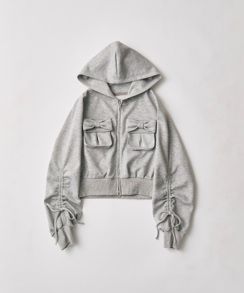 OLIVE des OLIVE（オリーブデオリーブ）の「【セットアップ対応】袖ドロストリボンコンパクトパーカー（パーカー・レディース・トップグレー/ネイビー/ピンク・FREE）」の6枚目の写真