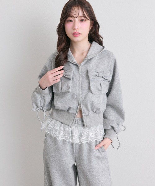 OLIVE des OLIVE（オリーブデオリーブ）の「【セットアップ対応】袖ドロストリボンコンパクトパーカー（パーカー・レディース・トップグレー/ネイビー/ピンク・FREE）」の16枚目の写真