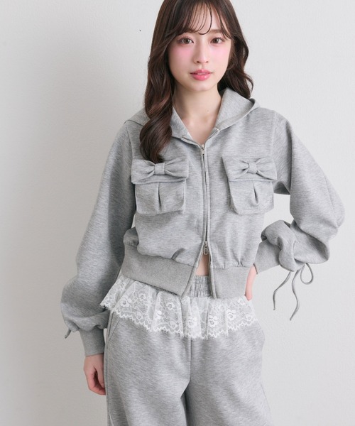 OLIVE des OLIVE（オリーブデオリーブ）の「【セットアップ対応】袖ドロストリボンコンパクトパーカー（パーカー・レディース・トップグレー/ネイビー/ピンク・FREE）」の18枚目の写真