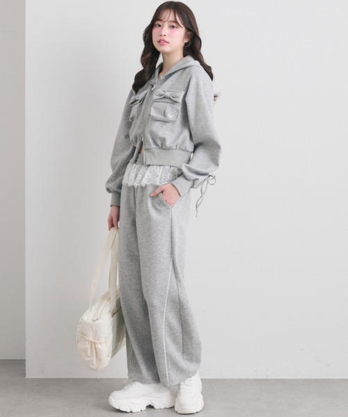 OLIVE des OLIVE（オリーブデオリーブ）の「【セットアップ対応】袖ドロストリボンコンパクトパーカー（パーカー・レディース・トップグレー/ネイビー/ピンク・FREE）」の4枚目の写真