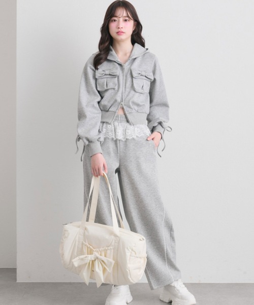 OLIVE des OLIVE（オリーブデオリーブ）の「【セットアップ対応】袖ドロストリボンコンパクトパーカー（パーカー・レディース・トップグレー/ネイビー/ピンク・FREE）」の5枚目の写真