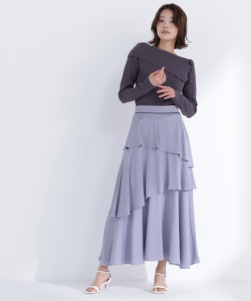 NATURAL BEAUTY BASIC（ナチュラルビューティーベーシック）の「◇アシンメトリーティアードスカート（スカート・レディース・グレー系その他/ベージュ系その他・MEDIUM/P/S）」の2枚目の写真