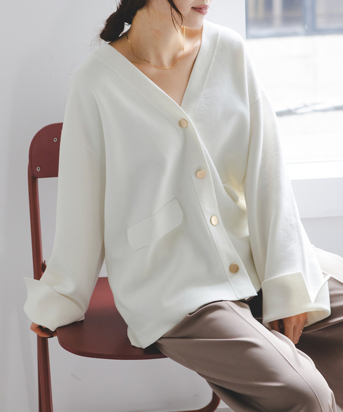 Noble（ノーブル）の「《WEB限定追加》接結ジャケットライクカーディガン（カーディガン/ボレロ・レディース・ライトグレー/ホワイト/ブラック・FREE）」の2枚目の写真