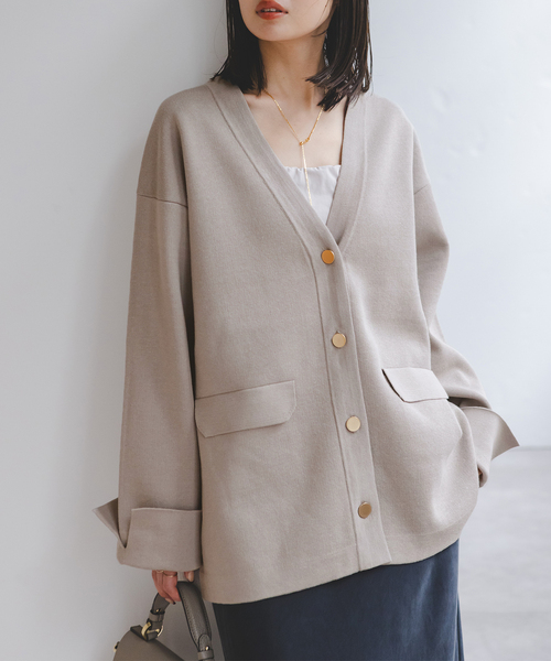 Noble（ノーブル）の「《WEB限定追加》接結ジャケットライクカーディガン（カーディガン/ボレロ・レディース・ライトグレー/ホワイト/ブラック・FREE）」の3枚目の写真