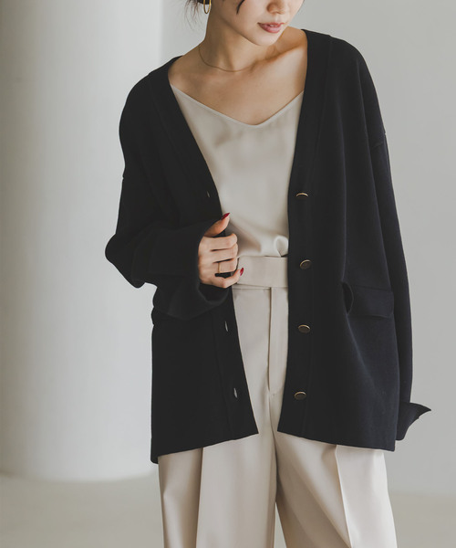 Noble（ノーブル）の「《WEB限定追加》接結ジャケットライクカーディガン（カーディガン/ボレロ・レディース・ライトグレー/ホワイト/ブラック・FREE）」の4枚目の写真
