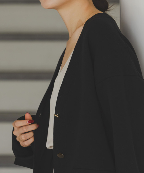 Noble（ノーブル）の「《WEB限定追加》接結ジャケットライクカーディガン（カーディガン/ボレロ・レディース・ライトグレー/ホワイト/ブラック・FREE）」の5枚目の写真