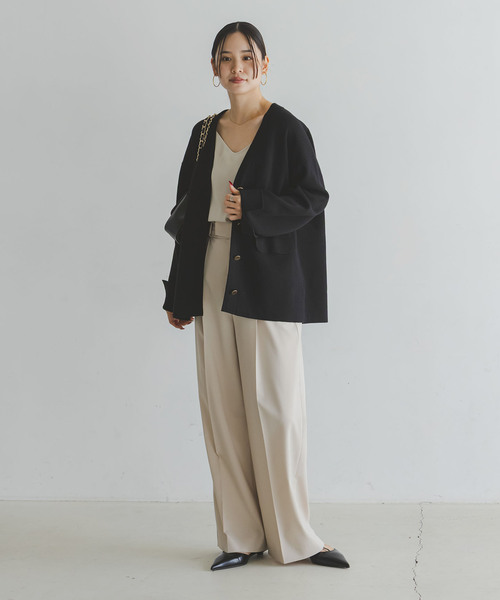 Noble（ノーブル）の「《WEB限定追加》接結ジャケットライクカーディガン（カーディガン/ボレロ・レディース・ライトグレー/ホワイト/ブラック・FREE）」の6枚目の写真