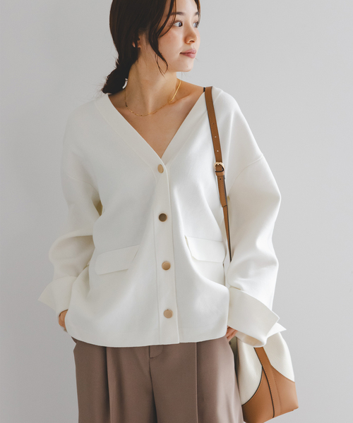 Noble（ノーブル）の「《WEB限定追加》接結ジャケットライクカーディガン（カーディガン/ボレロ・レディース・ライトグレー/ホワイト/ブラック・FREE）」の20枚目の写真