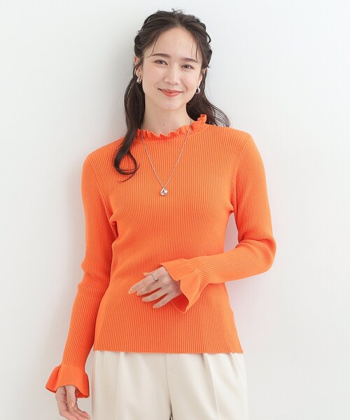 SHOO・LA・RUE（シューラルー）の「【洗濯機可/S-LL】フリルで上品 やわらかリブニット（ニット/セーター・レディース・オフホワイト/ブルー系その他/オレンジ/ブラック・03/02/01/04）」の13枚目の写真