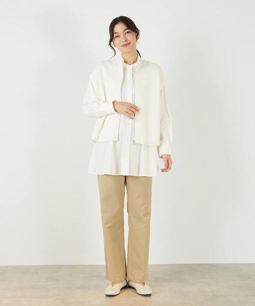 MELROSE claire（メルローズ クレール）の「【麻タッチ片畦ハイネックジップアップベスト】（ベスト・レディース・グレイッシュベージュ/ブラック/オフホワイト・FREE）」の7枚目の写真