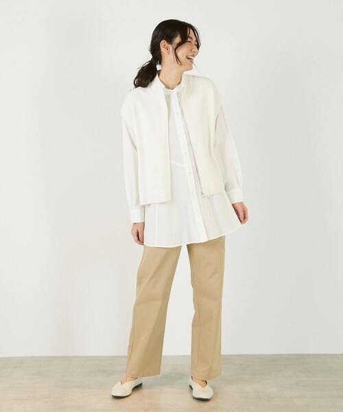 MELROSE claire（メルローズ クレール）の「【麻タッチ片畦ハイネックジップアップベスト】（ベスト・レディース・グレイッシュベージュ/ブラック/オフホワイト・FREE）」の8枚目の写真