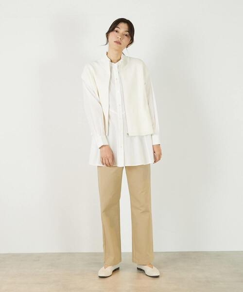 MELROSE claire（メルローズ クレール）の「【麻タッチ片畦ハイネックジップアップベスト】（ベスト・レディース・グレイッシュベージュ/ブラック/オフホワイト・FREE）」の4枚目の写真