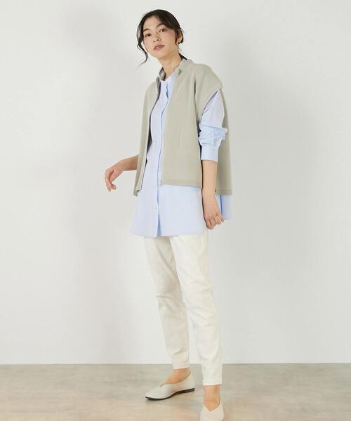 MELROSE claire（メルローズ クレール）の「【麻タッチ片畦ハイネックジップアップベスト】（ベスト・レディース・グレイッシュベージュ/ブラック/オフホワイト・FREE）」の6枚目の写真