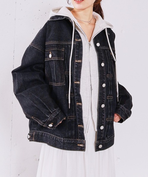 archives(アルシーヴ)の「タックミドルGジャン(デニムジャケット・レディース・ブルー/ブラック・MEDIUM)」の1枚目の写真