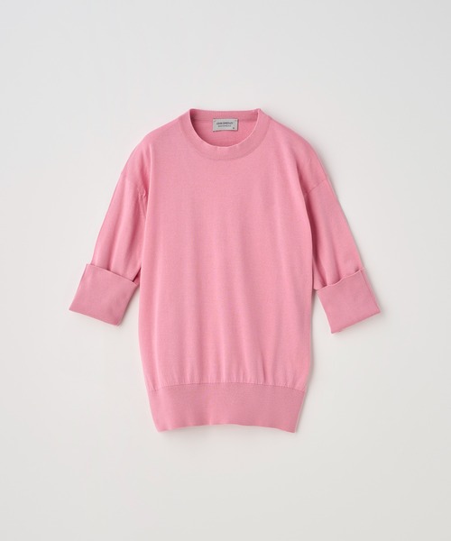 JOHN SMEDLEY(ジョンスメドレー)の「ターンバック5分袖コットンニットプルオーバー(ニット/セーター・レディース・ピンク系1・M/S)」の2枚目の写真